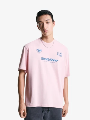 Bershka Koszulka Z Krótkim Rękawem I Nadrukiem Mężczyzna Różowy