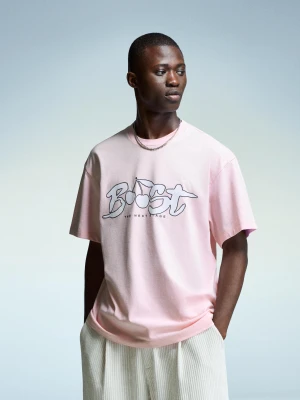 Bershka Koszulka Z Krótkim Rękawem I Nadrukiem Mężczyzna Różowy