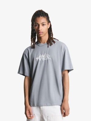 Bershka Koszulka Z Krótkim Rękawem I Nadrukiem Mężczyzna Szary