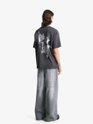 Bershka Koszulka Z Krótkim Rękawem I Nadrukiem Mężczyzna Szary