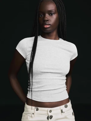 Bershka Koszulka Z Krótkim Rękawem I Okrągłym Dekoltem Kobieta Szary