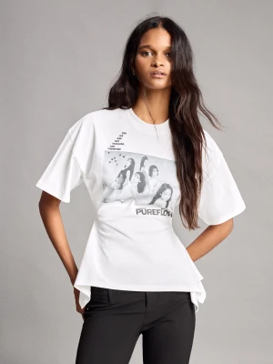 Bershka Koszulka Peplum Z Krótkim Rękawem Le Sserafim Kobieta Biały Złamany