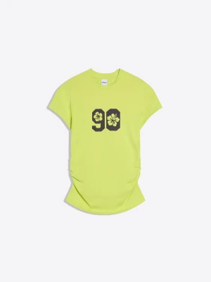 Zdjęcie produktu Bershka Koszulka Z Krótkim Rękawem, Marszczeniem I Nadrukiem Kobieta Żółty