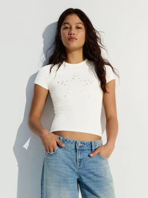 Zdjęcie produktu Bershka Koszulka Z Krótkim Rękawem Na Guziki Kobieta Kremowy