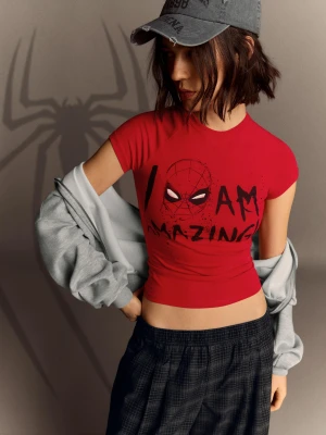 Bershka Koszulka Z Krótkim Rękawem Spider-Man Kobieta Czerwony