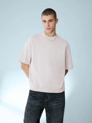 Bershka Koszulka Z Krótkim Rękawem Z Frotte Z Wykończeniem Rib Mężczyzna Szary