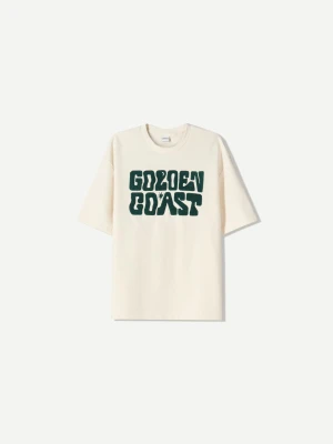 Bershka Koszulka Z Krótkim Rękawem Z Froty Z Nadrukiem Mężczyzna Beżowy