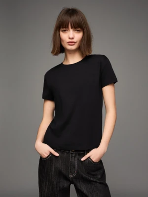 Bershka Koszulka Z Krótkim Rękawem Z Grubej Bawełny Kobieta Czarny