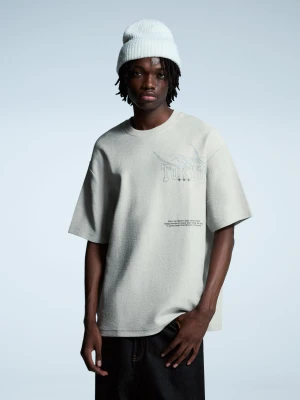 Bershka Koszulka Z Krótkim Rękawem Z Nadrukiem Z Pluszu Mężczyzna Szary