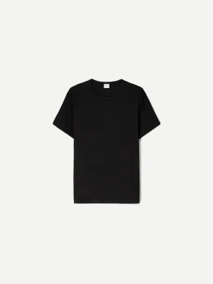 Bershka Koszulka Z Krótkim Rękawem Z Prążkowanego Materiału Mężczyzna Czarny