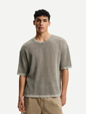 Bershka Koszulka Z Krótkim Rękawem Z Siateczki Mężczyzna Szary