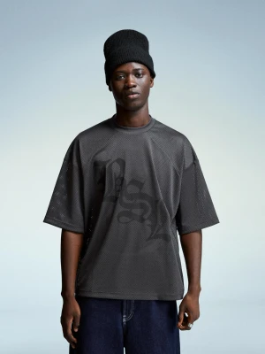 Bershka Koszulka Z Krótkim Rękawem Z Siateczki Mężczyzna Szary