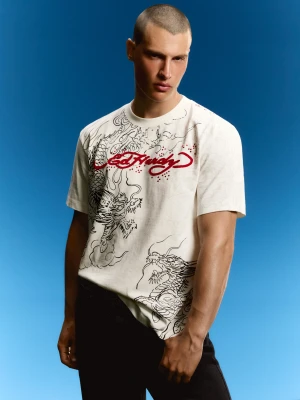 Zdjęcie produktu Bershka Koszulka Z Nadrukiem Ed Hardy X Bershka Mężczyzna Biały