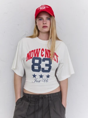 Bershka Koszulka Z Nadrukiem I Efektem Gorsetu Kobieta Biały Złamany