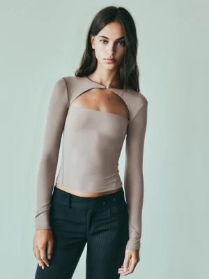 Bershka Koszulka Z Poliamidu Z Wycięciami Kobieta Ciemnobeżowy