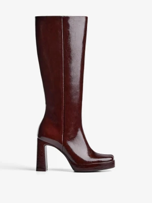 Bershka Kozak Na Obcasie I Platformie Kobieta Rubinowy