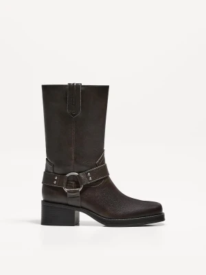 Bershka Kozaki Biker Średniej Wysokości Na Płaskiej Podeszwie Kobieta Brązowy