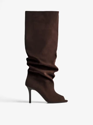 Bershka Kozaki Na Cienkim Obcasie Z Rozcięciem Kobieta Brązowy