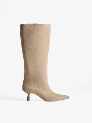 Bershka Kozaki Na Niskim Obcasie Kobieta Szarobrązowy