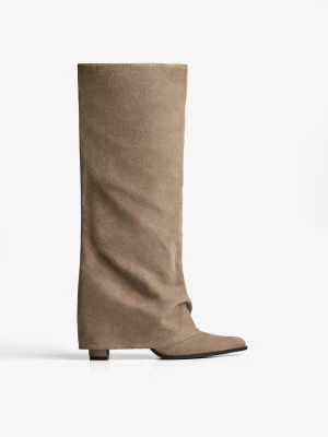 Bershka Kozaki Na Obcasie Trouser Kobieta Jasnobrzowy