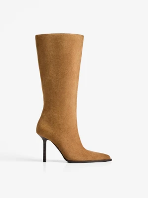 Bershka Kozaki Na Obcasie Z Szeroką Cholewką Kobieta Jasnobrzowy