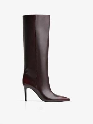 Bershka Kozaki Na Obcasie Z Szeroką Cholewką Kobieta Rubinowy