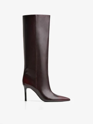 Bershka Kozaki Na Obcasie Z Szeroką Cholewką Kobieta Rubinowy