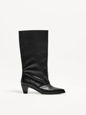 Bershka Kozaki Na Obcasie Z Szerokimi Cholewkami Kobieta Czarny