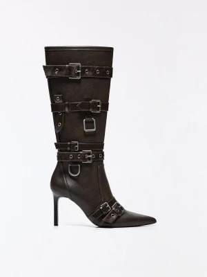 Bershka Kozaki Na Obcasie Ze Sprzączkami Kobieta Brązowy