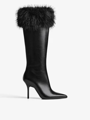 Bershka Kozaki Na Obcasie Ze Zdobieniem Z Futra Kobieta Czarny