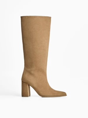 Bershka Kozaki Na Szerokim Obcasie Kobieta Brązowy