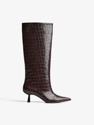 Bershka Kozaki Tłoczone Na Niskim Obcasie Kobieta Brązowy