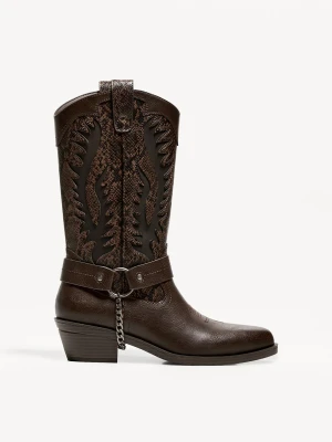 Bershka Kozaki W Kowbojskim Stylu Ze Zwierzęcym Wzorem Mężczyzna Brązowy