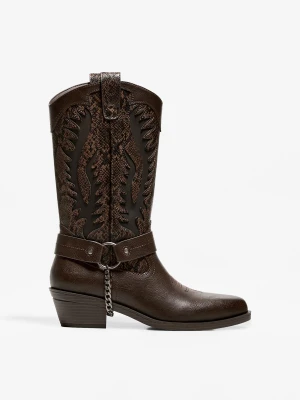Bershka Kozaki W Kowbojskim Stylu Ze Zwierzęcym Wzorem Mężczyzna Brązowy