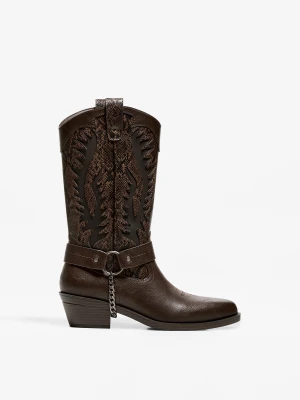 Bershka Kozaki W Kowbojskim Stylu Ze Zwierzęcym Wzorem Mężczyzna Brązowy