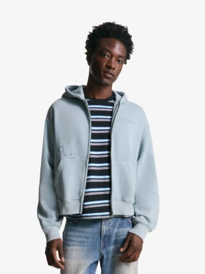 Bershka Krótka Bluza Z Suwakiem I Haftem Mężczyzna Jasnoniebieski