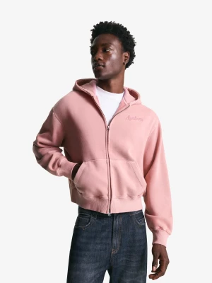 Bershka Krótka Bluza Z Suwakiem I Haftem Mężczyzna Różowy