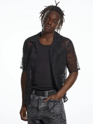 Bershka Krótka Koszula Z Koronką Aries X Bershka Mężczyzna Czarny