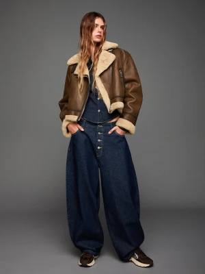 Bershka Krótka Kurtka Dwustronna Kobieta Brązowy