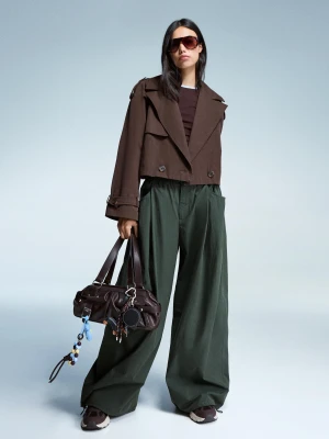 Bershka Krótka Kurtka Trencz Kobieta Brązowy