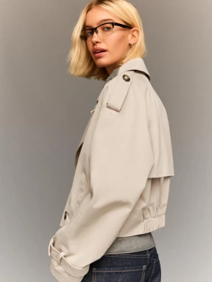 Bershka Krótka Kurtka Trencz Kobieta Ciemnobeżowy