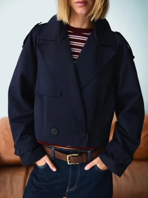 Bershka Krótka Kurtka Trencz Kobieta Granatowy