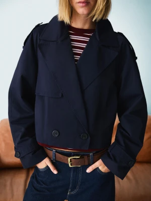 Bershka Krótka Kurtka Trencz Kobieta Granatowy