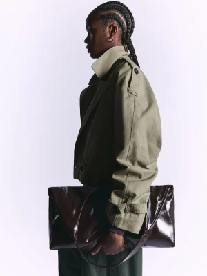 Bershka Krótka Kurtka Trencz Kobieta Khaki