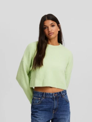 Bershka Krótki Sweter Z Okrągłym Dekoltem Kobieta Zielony