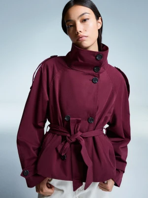 Bershka Krótki Trencz Kobieta Bordowy