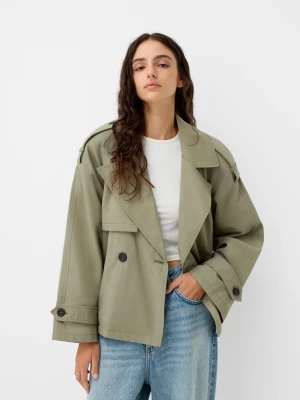 Bershka Krótka Kurtka W Stylu Trencza Oversize Kobieta Khaki