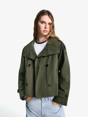Bershka Krótki Trencz Kobieta Khaki