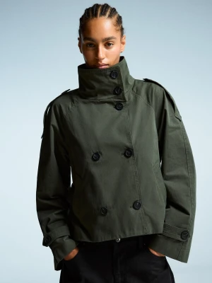 Bershka Krótki Trencz Kobieta Khaki