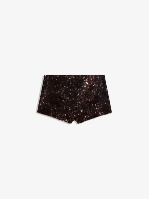 Bershka Krótkie Mini Z Cekinami Kobieta Brązowy